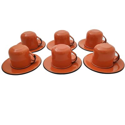 Jogo 6 Xícaras com Pires Caneca Esmaltada 180ml