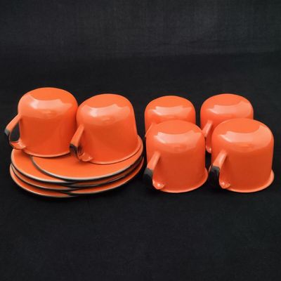 Jogo 6 Xícaras com Pires Caneca Esmaltada 180ml