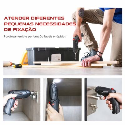 Parafusadeira Elétrica Recarregável com LED e Cabeça Articulável – Compacta e Prática | 46 Peças