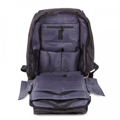 Mochila Anti Furto Roubo Com Cabo Usb Azul