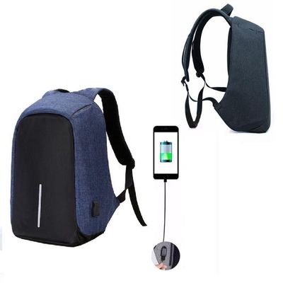 Mochila Anti Furto Roubo Com Cabo Usb Azul