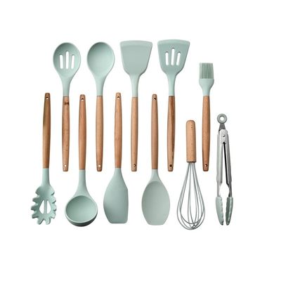 Kit 12 Peças Utensilios de Cozinha Colher  Verde
