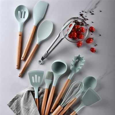 Kit 12 Peças Utensilios de Cozinha Colher  Verde