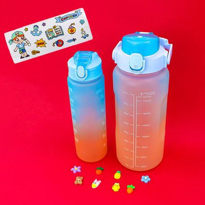 Garrafa Galão de Agua 2L e 900ml Degrade Com Figurinhas Adesivos 3D Tampa:Azul