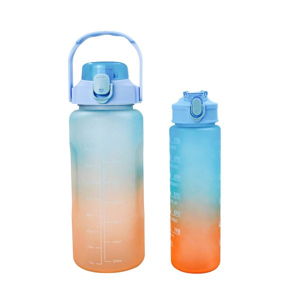 Garrafa Galão de Agua 2L e 900ml Degrade Com Figurinhas Adesivos 3D Tampa:Azul