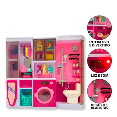 Brinquedo Lavanderia Casinha Boneca Luz Som Interativo