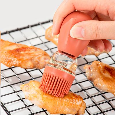Dispenser De Oleo Azeite Com Escova De Silicone Vidro 180ml Cor:Salmão