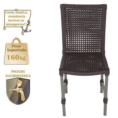 Mesa Ascoli 120 Cm Com 6 Cadeiras Cannes De Alumínio Trama Marrom