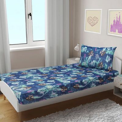 Jogo de Cama Portallar Solteiro Malha Mista Estampado Disney Ariel Mermaid 2 Pçs Azul