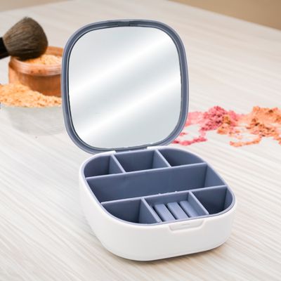 Porta Joias Estojo Portátil Estojo Caixinha com Espelho - Elegância e Praticidade. Cor:Branco