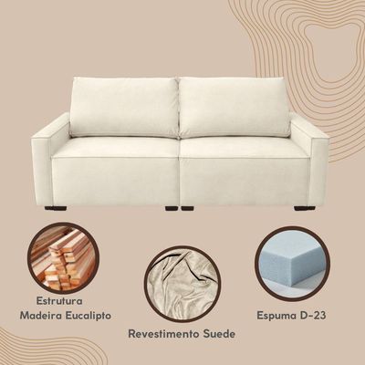 Sofá 2 Metros Contemporâneo Sala Estar Luxo Moderno Suede Marrom