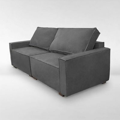 Sofá 2 Metros Contemporâneo Sala Estar Luxo Moderno Suede Cinza Escuro
