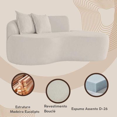 Sofá Confortável Orgânico Design Elegante Bouclé Bege