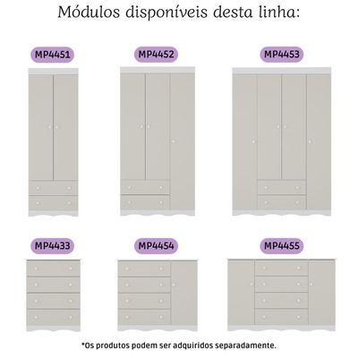 Guarda-roupa Infantil 92cm 3 Portas E 2 Gavetas Realeza Multimóveis Mp4452 Branco/off White Branco/off White