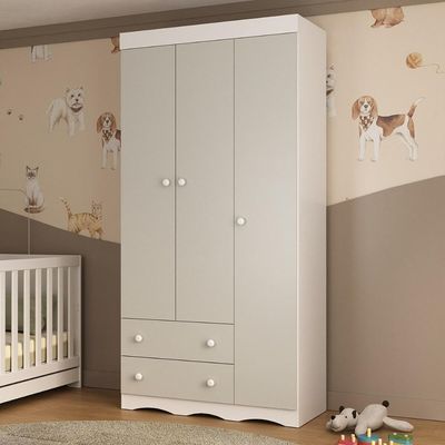 Guarda-roupa Infantil 92cm 3 Portas E 2 Gavetas Realeza Multimóveis Mp4452 Branco/off White Branco/off White