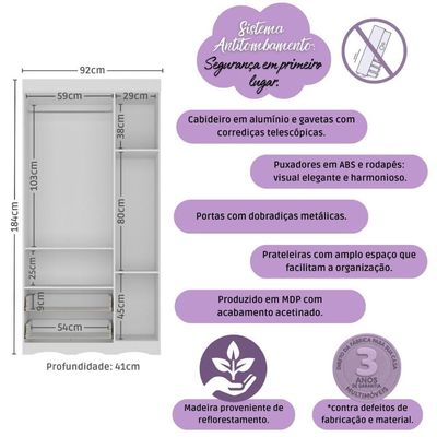 Guarda-roupa Infantil 92cm 3 Portas E 2 Gavetas Realeza Multimóveis Mp4452 Branco/off White Branco/off White