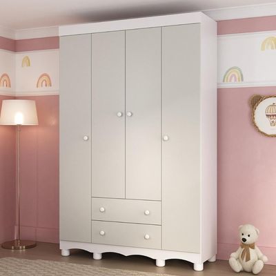 Guarda-roupa Infantil 122cm 4 Portas E 2 Gavetas Dengo Multimóveis Mp4438 Branco/off White Branco/off White