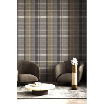 Papel de Parede Botany House Xadrez Cinza Escuro 15569