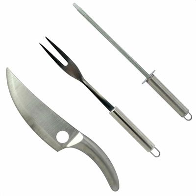 Kit Churrasco 3 Peças Faca Garfo Chaira Aço Inox Presente