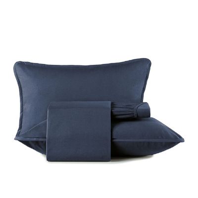 Jogo Cama Queen 4 Pcs Malha Fio Penteado Azul Altenburg