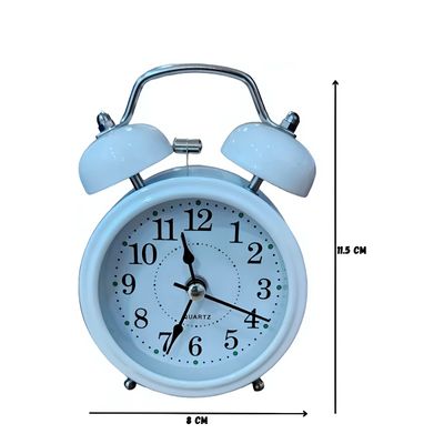 Relógio Despertador Retrô Branco em Metal com Alarme Mecânico Sino Duplo e Luz LED a Pilha AA