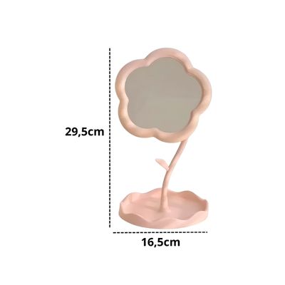 Espelho de Mesa para Maquiagem Formato Flor Decorativo Cor:Rosa