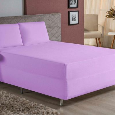 Jogo De Cama Casal Nobre 3 Peças Luva De Box 55cm De Altura Malha 100% Algodão - Lilás
