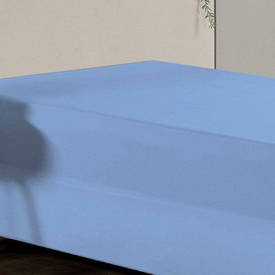 Jogo De Cama Solteiro Nobre 2 Peças Luva De Box 55cm De Altura Malha 100% Algodão - Azul-bebê