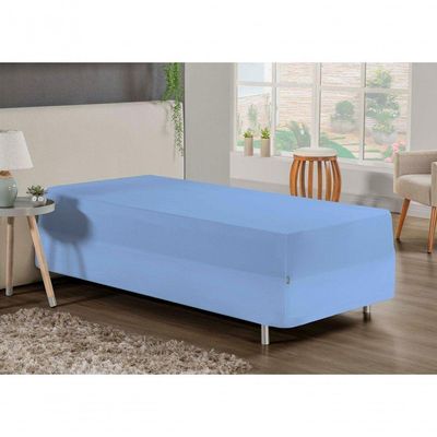 Jogo De Cama Solteiro Nobre 2 Peças Luva De Box 55cm De Altura Malha 100% Algodão - Azul-bebê