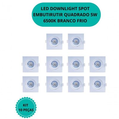 Kit C/ 10 Luminárias Spot Led 5w Bidirecional 6500k Quadrado Bivolt
