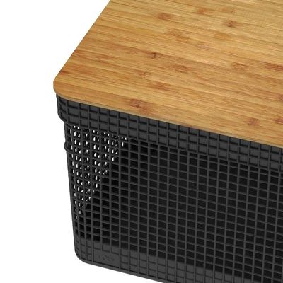 Cesto Organizador Grid Preto 20 L Com Tampa De Bambu 39 X 29 X 22,6 Cm