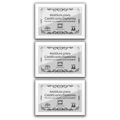 Kit 3 Certificados/Diplomas A4 Com Tela De Acetato E Mdf Titulo Moldura Branca