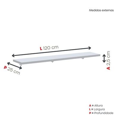 Prateleira De Parede 1200x250mm Cinza