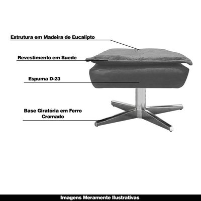Puff Decorativo Base Giratória Cromada Charger Suede Grafite - Gran Belo