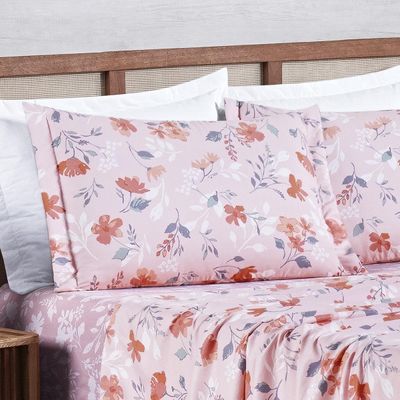 Jogo Cama Lençol Belle Queen 400 Fios Estampado 4 Peças Floral Rosê