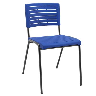 Kit 04 Cadeiras Empilhável Fixa Escritório Multiuso Base Preta Kimi P03 Azul - Lyam Decor
