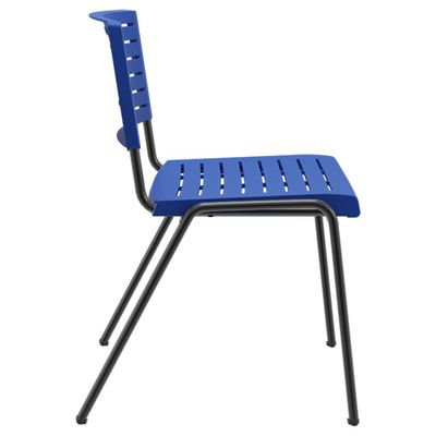 Kit 04 Cadeiras Empilhável Fixa Escritório Multiuso Base Preta Kimi P03 Azul - Lyam Decor