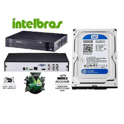 Dvr gravador INTELBRAS 4 canais Full hd + hd 500GB