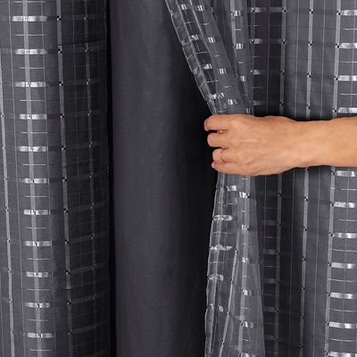 Cortina Blackout Pvc Com Tecido Voil Xadrez 2,00 M X 1,40 M - Preto