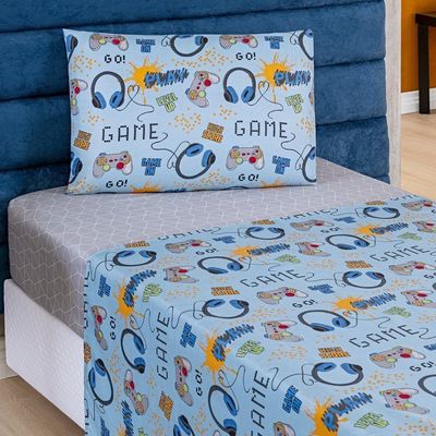 Kit Colcha + Jogo de Cama Bouti Kids Solteiro Infantil 5 Peças 100% Poliéster - Game