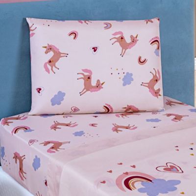 Jogo de Cama Lençol Kids Solteiro Unicórnio 3 Peças