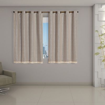 Cortina Blackout Cinza com Voil Xadrez 2,80 m x 1,60 m 100% Poliéster - Avelã