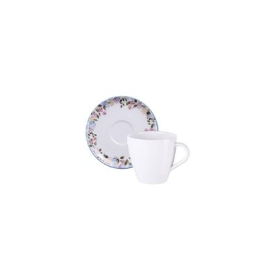 Conjunto Xícara e Pires de Chá Tramontina Aura em Porcelana Decorada 200 ml 2 Peças