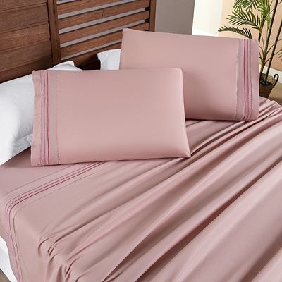 Jogo Cama Lençol Honore Solteiro Micro Percal 200 Fios c/ Detalhes Bordados 3 Peças - Sal Rosa