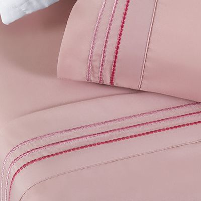 Jogo Cama Lençol Honore Solteiro Micro Percal 200 Fios c/ Detalhes Bordados 3 Peças - Sal Rosa