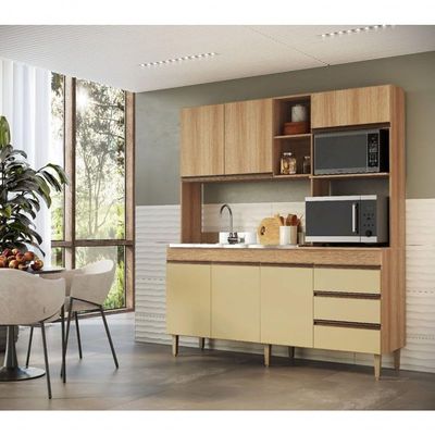 Armário De Cozinha Compacta Em Mdp Mel E Areia 1,95 X 1,85