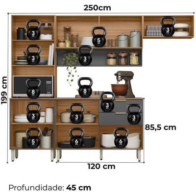 Cozinha Modulada 4 Pecas 250 Cm Mdp Alba Amendola Grafito Prime Demobile Amendola Grafito Prime