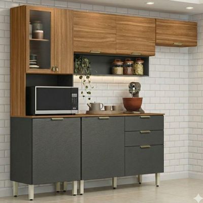 Cozinha Modulada 4 Pecas 250 Cm Mdp Alba Amendola Grafito Prime Demobile Amendola Grafito Prime