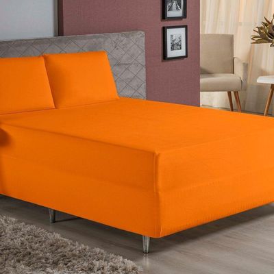 Jogo De Cama King Nobre 3 Peças Luva De Box 55cm De Altura Malha 100% Algodão - Laranja