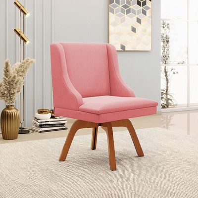 Kit 5 Cadeiras Decorativas Sala de Jantar Base Giratória de Madeira Firenze Suede Rosê/Natural G19 - Gran Belo